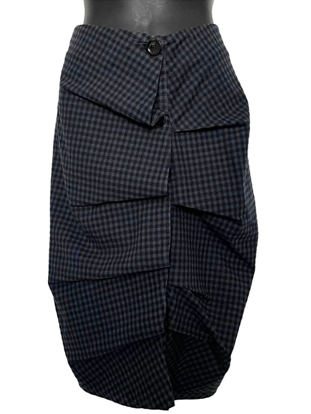 Alexander McQueen McQ Asymmetrical Blue Black Pencil Skirt Button Front Size 4US - Picture 2 of 16
